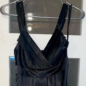 Le Chateau Black Satin Midi Dress